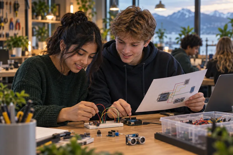 Konseptillustrasjon av elektronikkarbeid og lokale IoT-prosjekter